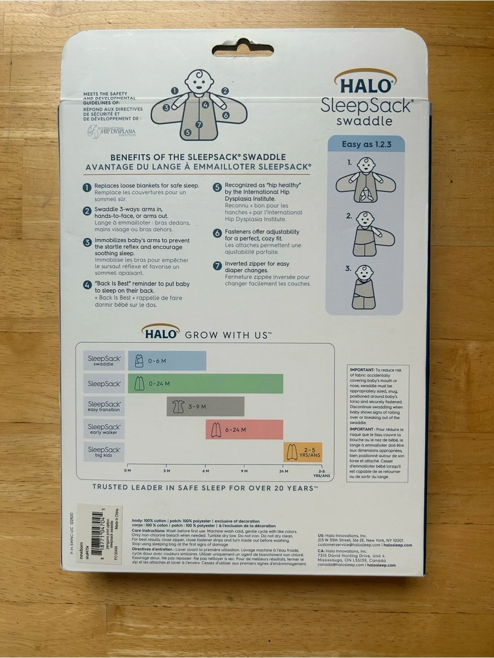 Halo SleepSack Swaddle in White with Gray Penguin Accents